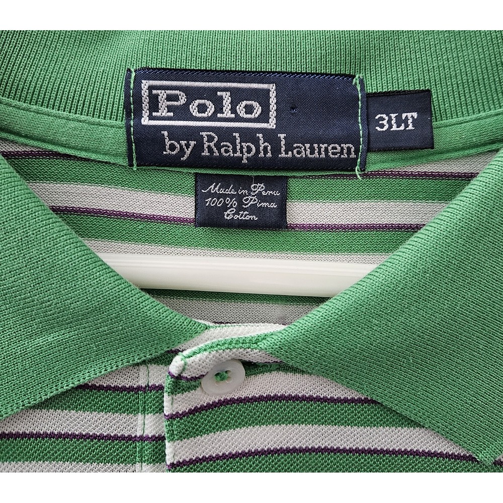 Polo By Ralph‎ Lauren Pima Cotton Short Sleeve Shirt Green White Purple Size 3LT - Picture 4 of 6